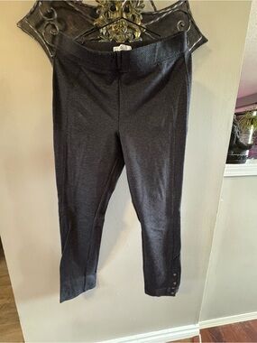 Black Knit Ankle Pants with Button Hem